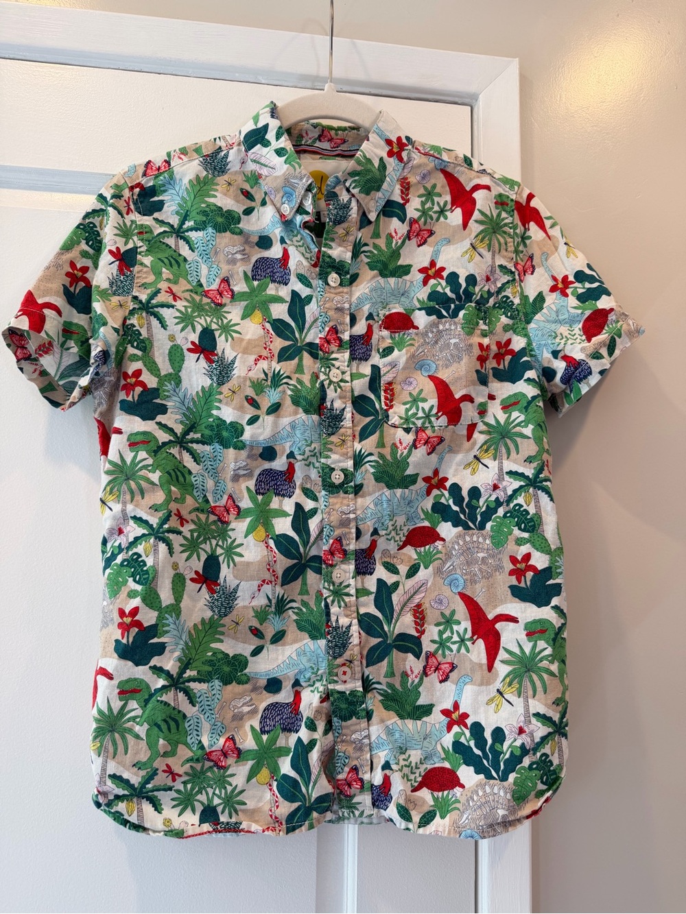 Boden Short-Sleeve Dinosaur Jungle Button-Up Shirt
